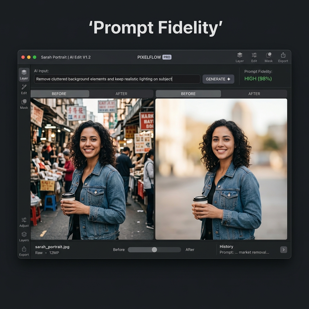Esempio di fedeltà del prompt di l'editor foto IA