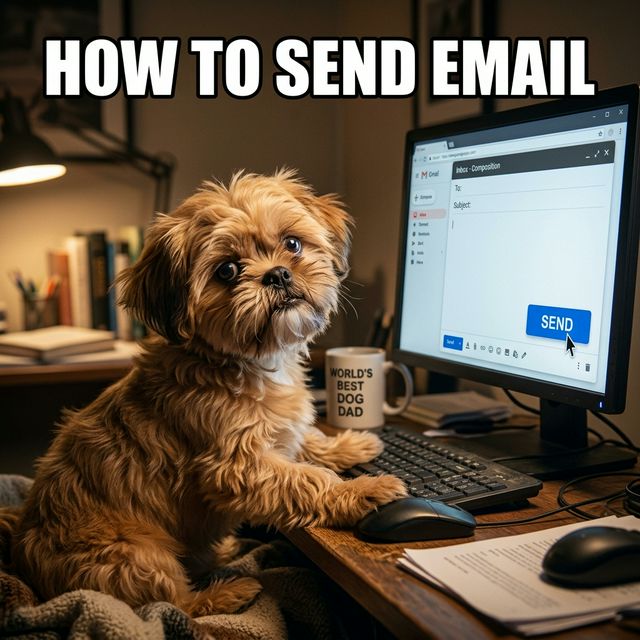 AI Meme Generator funny dog confused by computer email